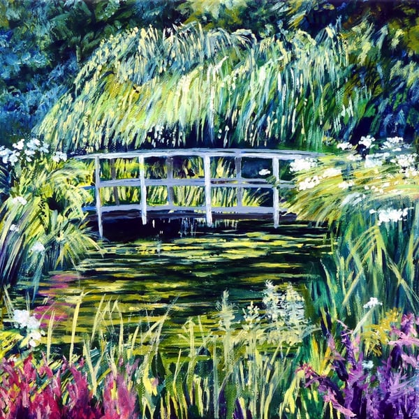 Water Gardens with Bridge Landscape Oil Painting