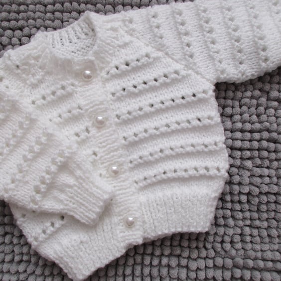 14"  White Round Neck Eyelet Cardigan