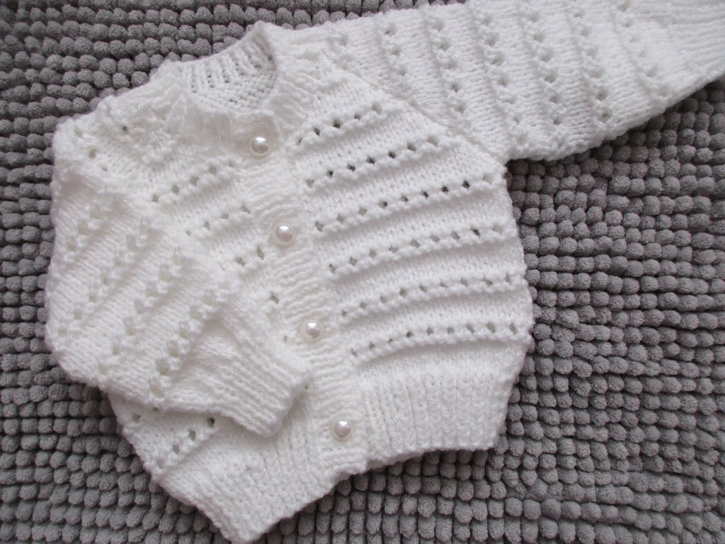 14"  White Round Neck Eyelet Cardigan