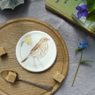Song thrush and primrose bone china coaster