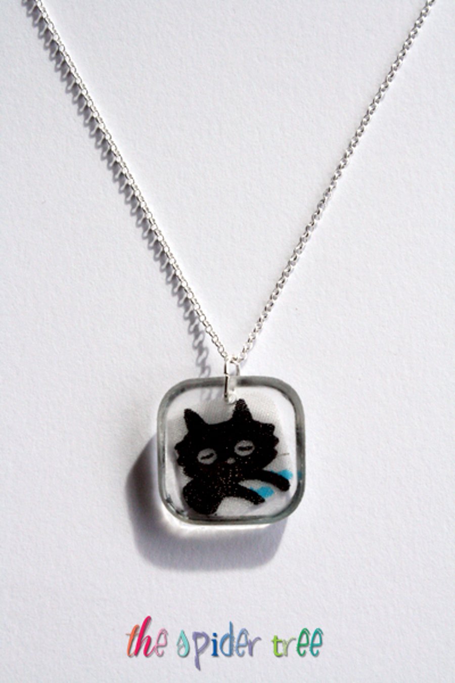 Sleepy Kitty Pendant - Handmade Black Cat Resin Necklace