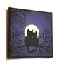 Cat Art - small acrylic painting of a moonlit scene with black cats in s tree - Image 3
