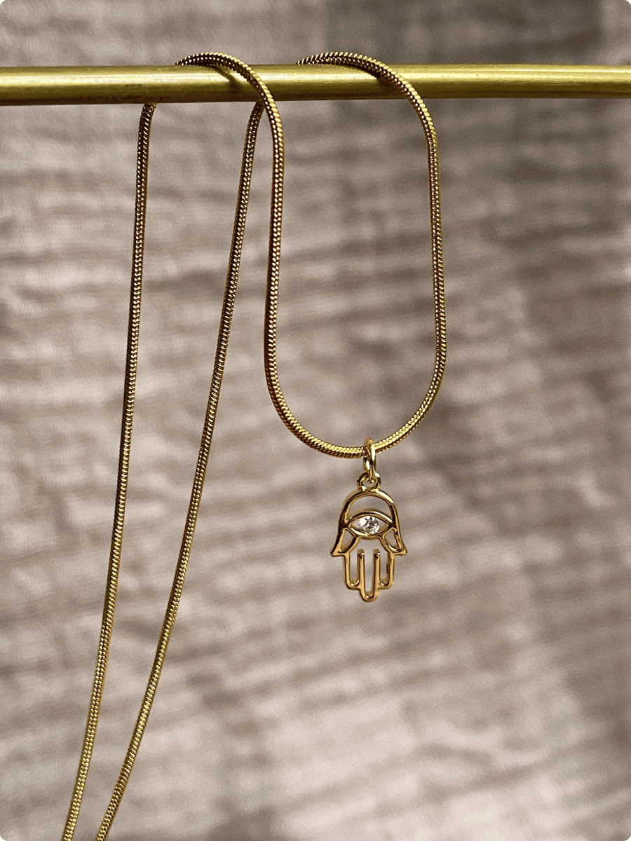 Boho hamsa charm gold necklace, gold layered necklace for women, gift for her