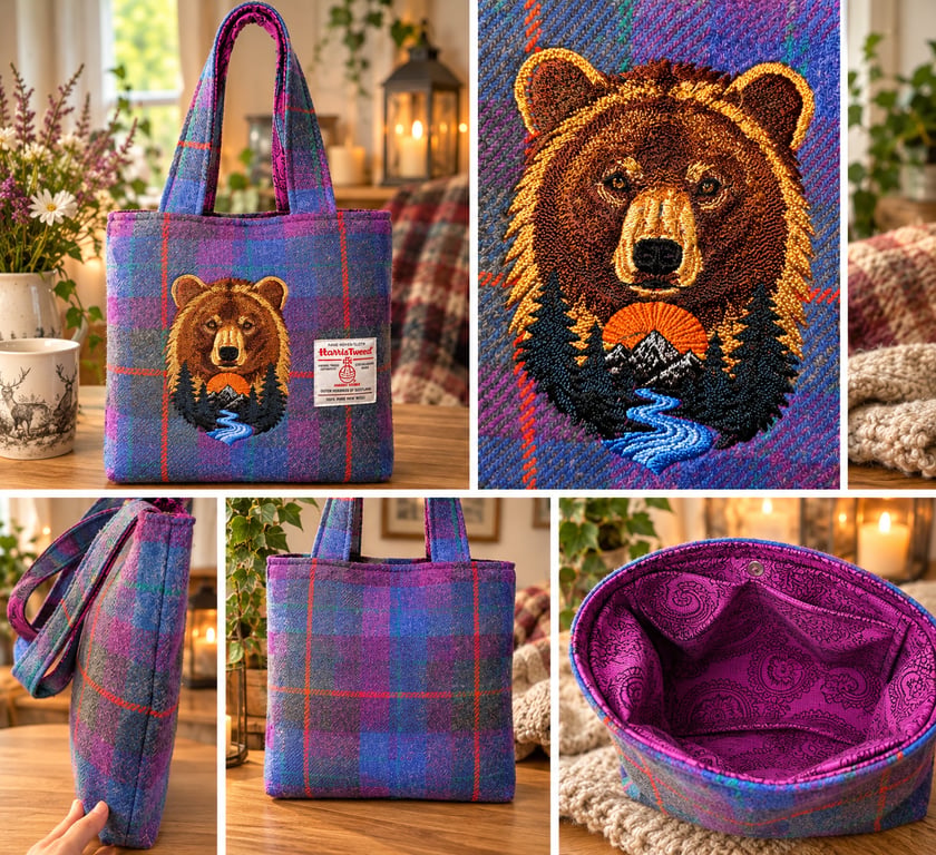 Harris tweed shopper with bear