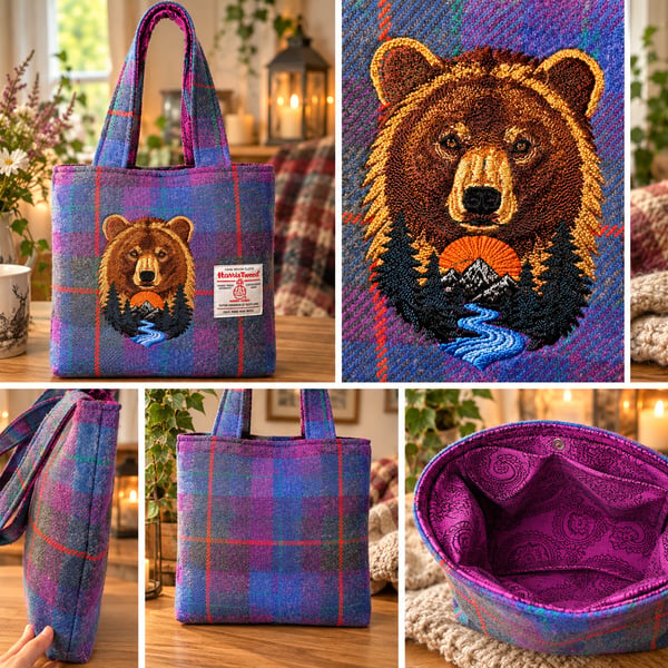 Harris tweed shopper with bear