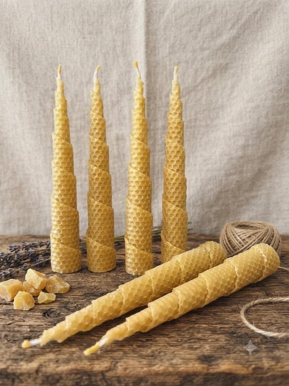 Set of 2 Spiral Beeswax Column Candle 20 cm Pure Natural Handmade Candle