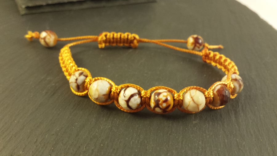 Multi-Coloured Agate and Burnt Orange adjustable macrame bracelet