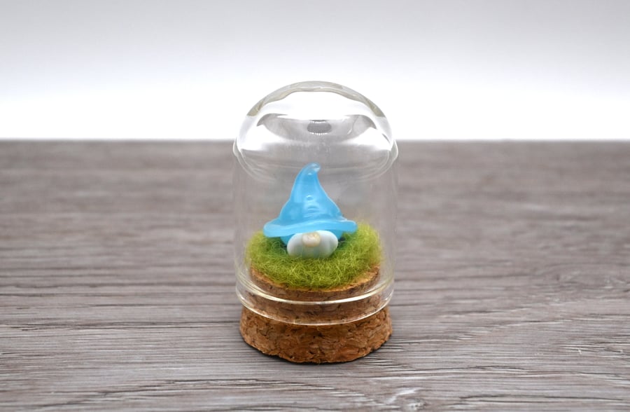 small glass blue gnome keepsake figure