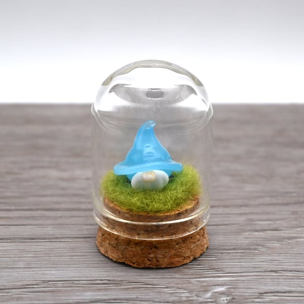 small glass blue gnome keepsake figure