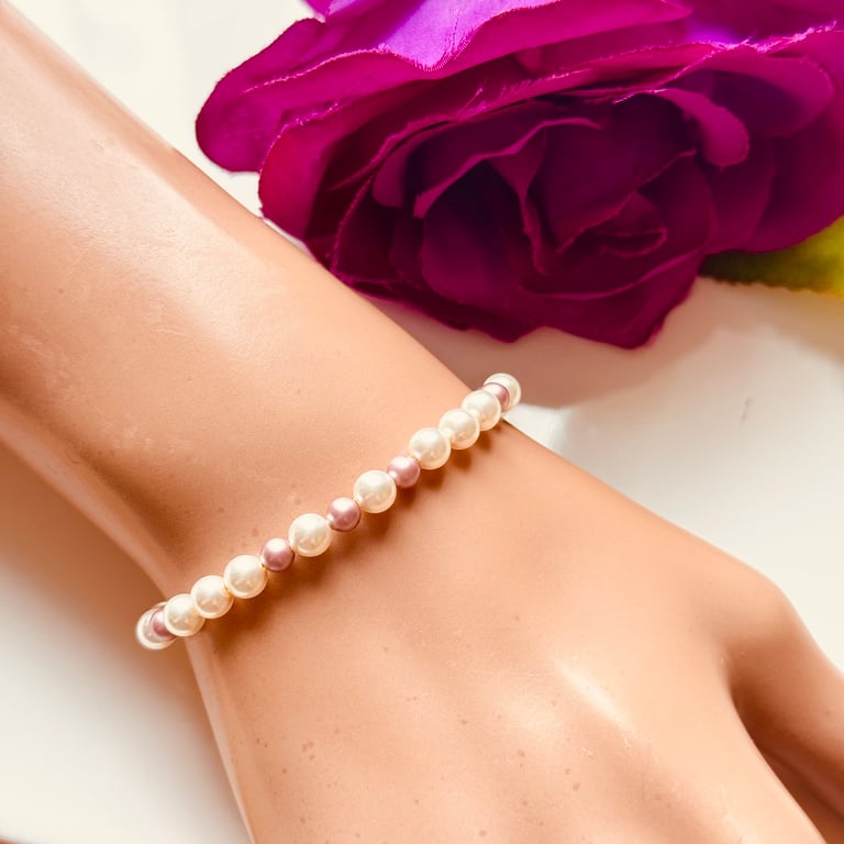 Girls Swarovski Crystal Pearl Bracelet - Powder Rose