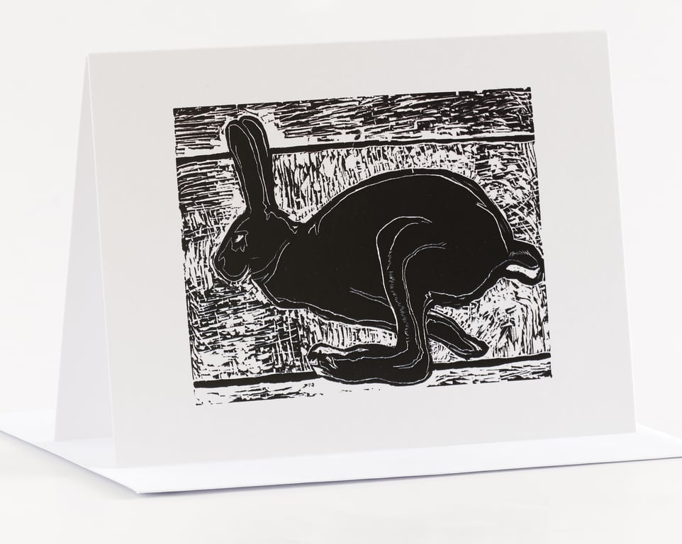 Running Hare Black & White Greetings Card
