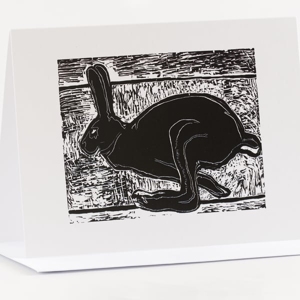 Running Hare Black & White Greetings Card