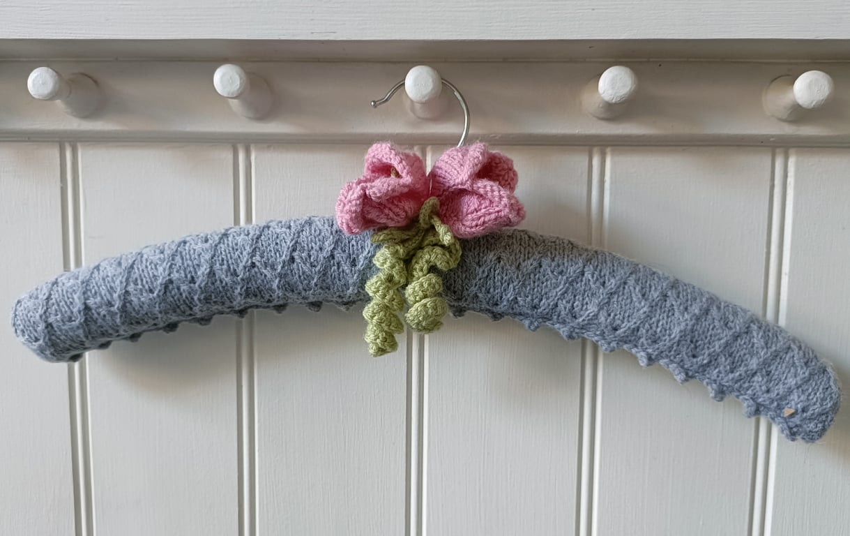 Coat hanger clothes hanger - silver grey with tulips. 