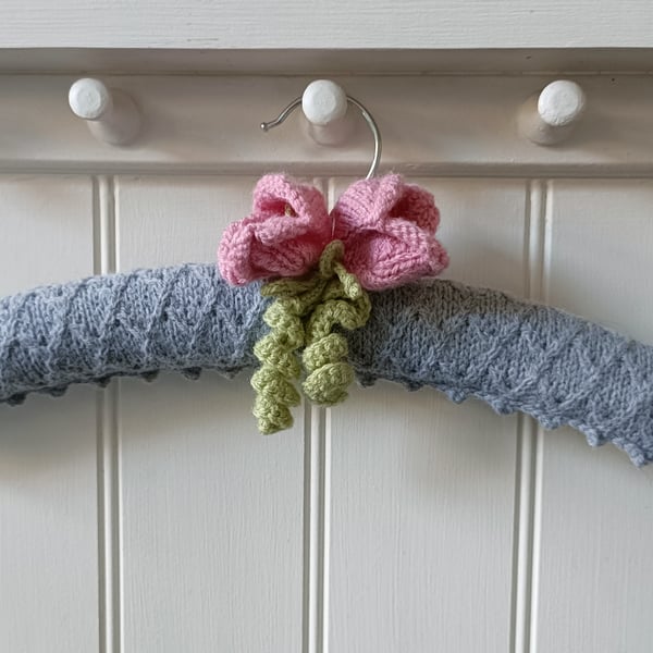 Coat hanger clothes hanger - silver grey with tulips. 