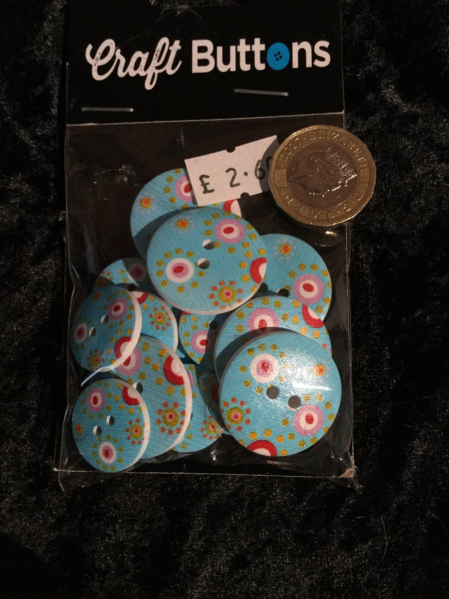 Craft Buttons Sky Blue with Red Pink Yellow White Circles (N.38)