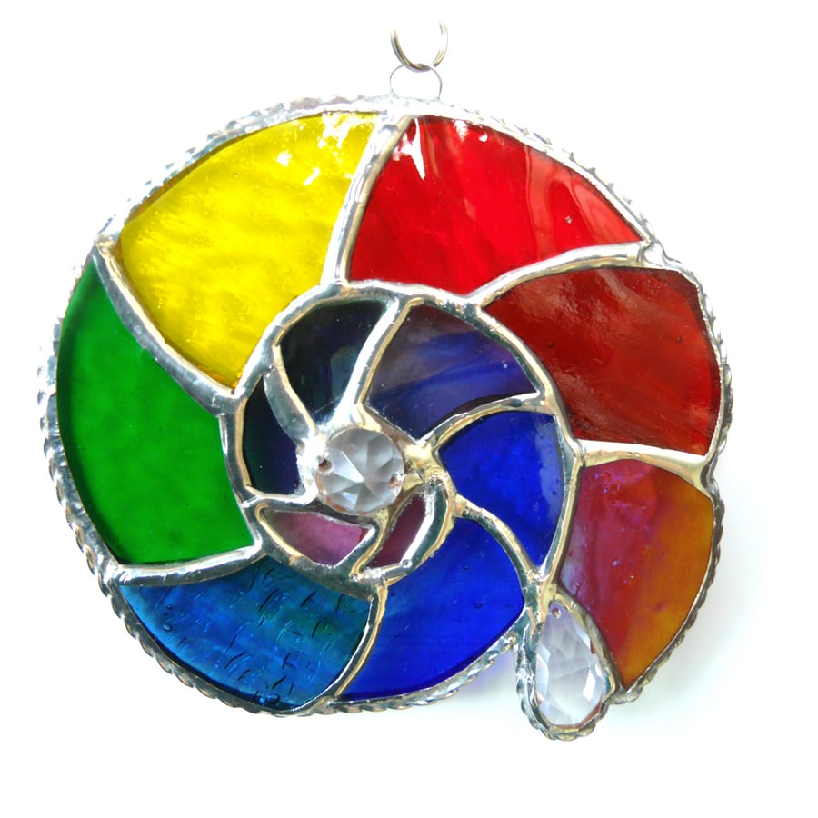 SOLD 250710 Ammonite Stained Glass Suncatcher Rainbow 051