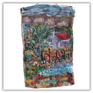 Textile art - boathouse - landscape - ready to hang - needlework