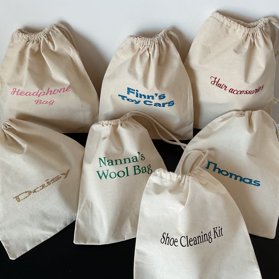 Personalised canvas drawstring bags
