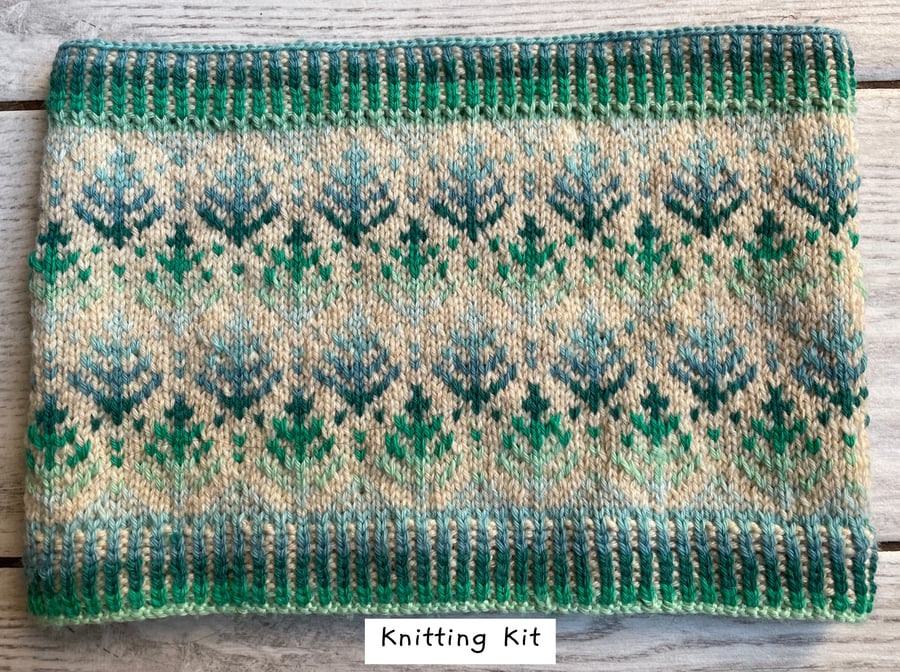 Pastel Fir Tree Cowl Knitting Kit - in 4 ply yarn - with or without needles