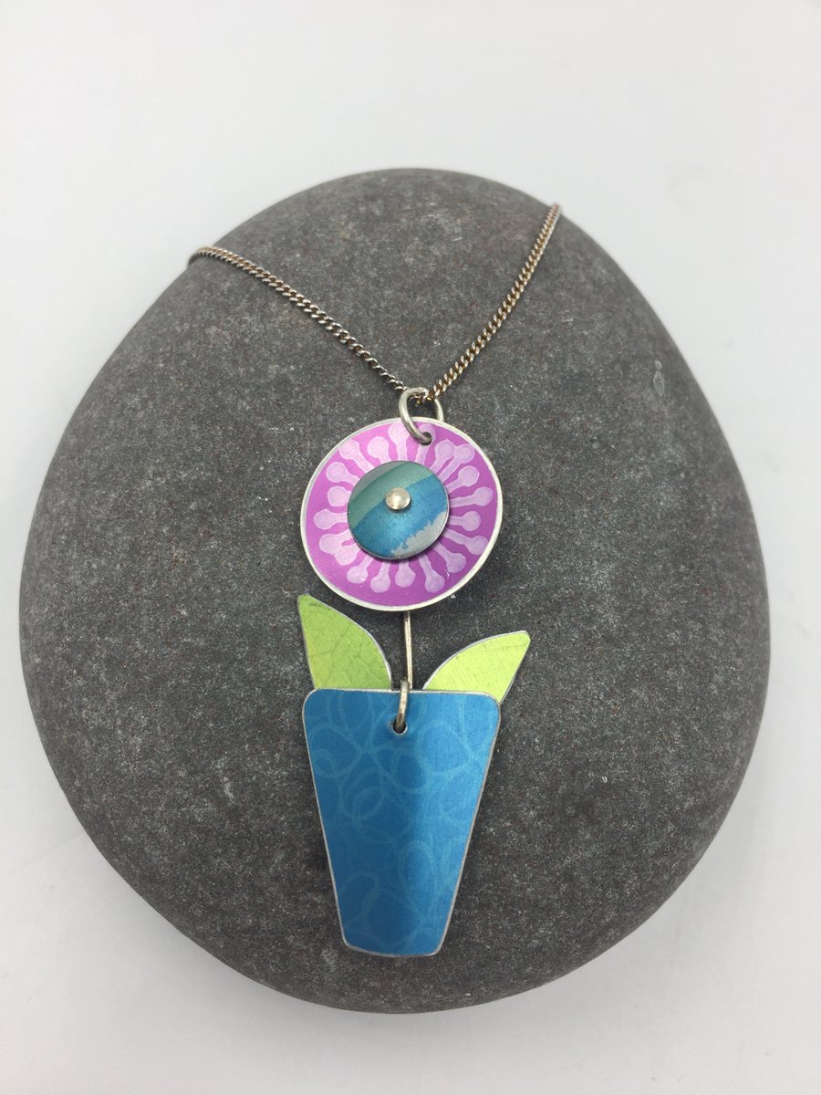 Anodised aluminium flowerpot necklace