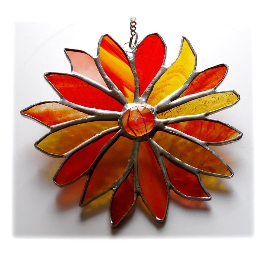 SOLD Autumn Flower Stained Glass Suncatcher Handmade 005