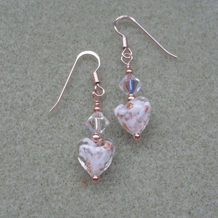 Rose Gold Vermeil Murano Glass Heart Earrings