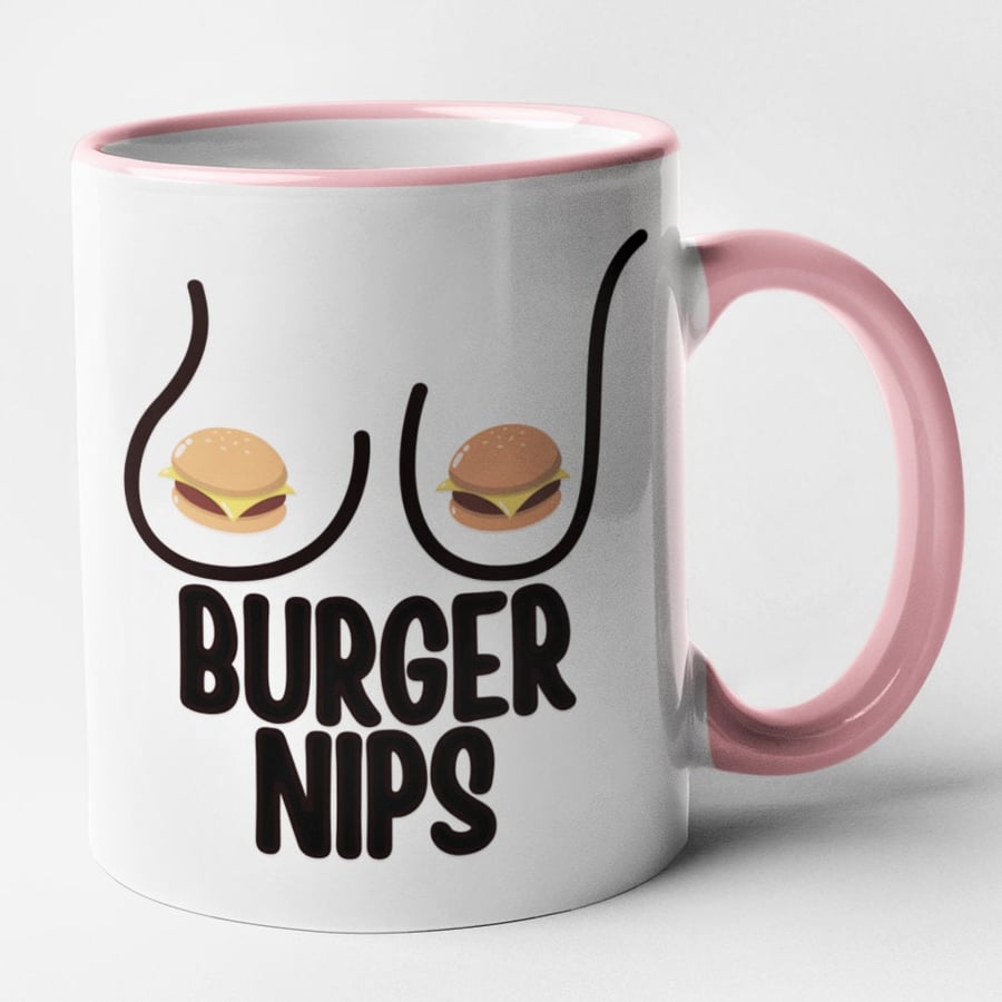 Burger NIPS Mug- Funny Boob Big Nipples Mug Christmas Birthday Present Funny 