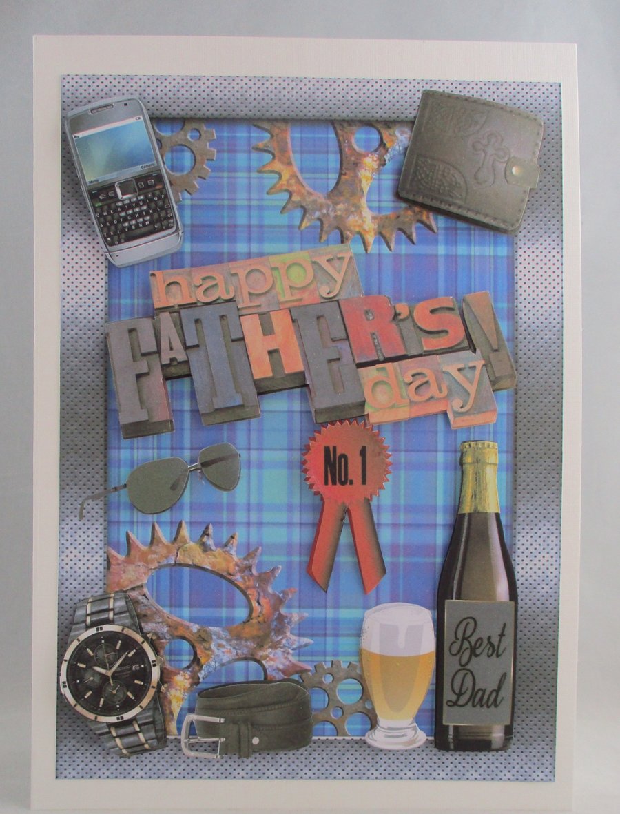 Handmade Fathers Day Greeting Card, Gadgets, 3d, decoupage