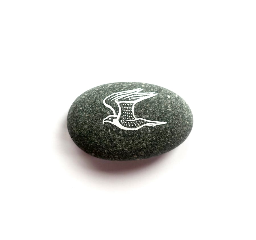 Painted Falcon Spirit Stone - Unique Wildlife Art Gift for Home Decor