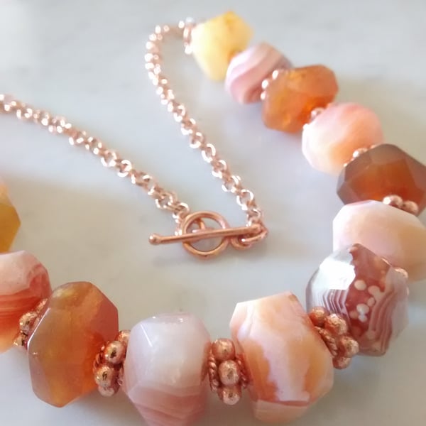 SALE - HALF PRICE - ORANGE CHALCEDONY AND ROSE GOLD NECKLACE  - FREE UK POSTAGE