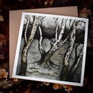 "Winter Silver birches" Watercolour Greeting or Christmas Card (Blank) 