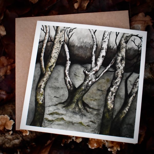 "Winter Silver birches" Watercolour Greeting or Christmas Card (Blank) 