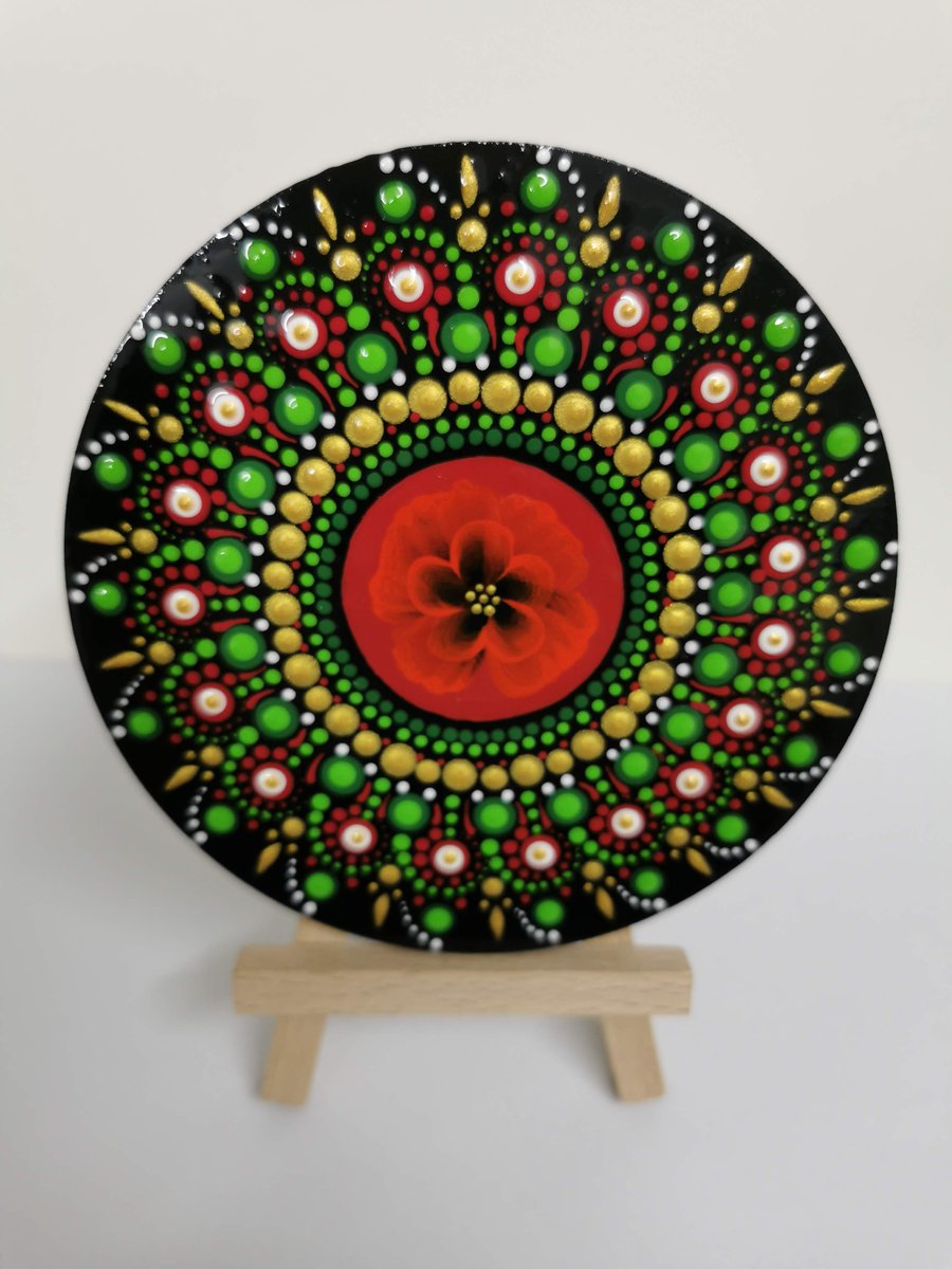 Hand painted 'poppy flower' mandala coaster