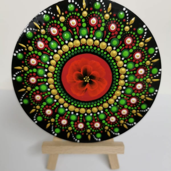 Hand painted 'poppy flower' mandala coaster