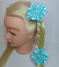 Handmade Satin Ribbon Flower Hair Clips - Pale Blue Pigtail Bows  - Image 9