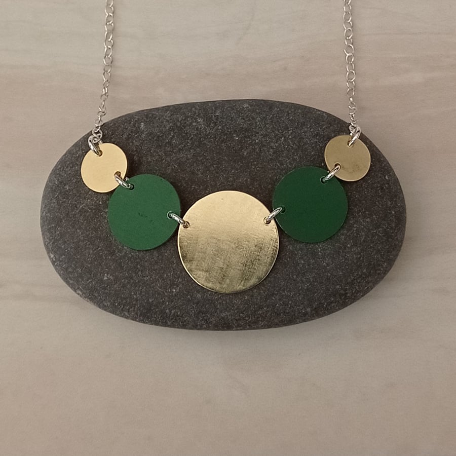 Brass & aluminium circles necklace, geometric jewellery