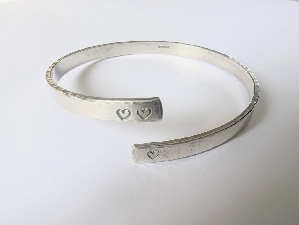 LOVE and Heart Bangle, Recycled Sterling Silver, Secret LOVE Message Inside