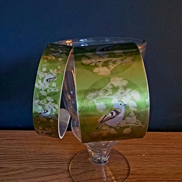 Goldcrest in Pine Wide Aluminium Cuff