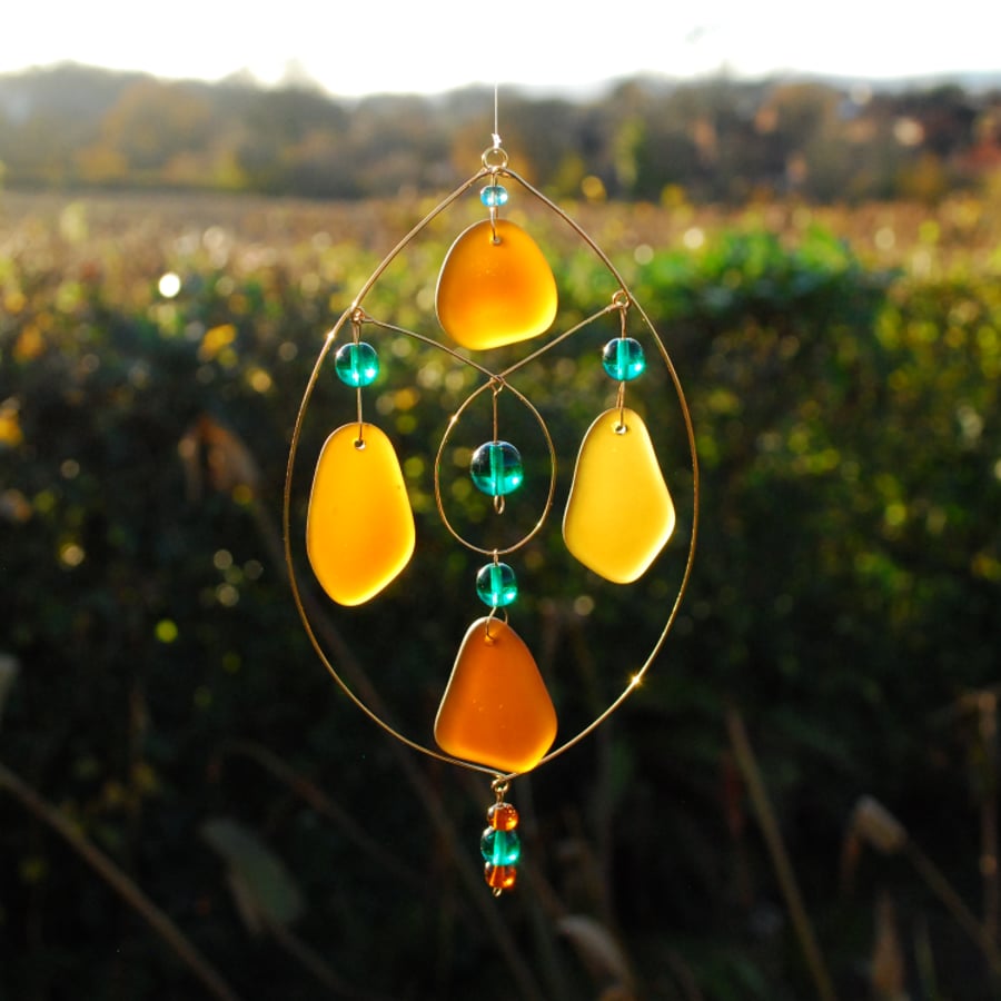 Brown sea glass sun catcher