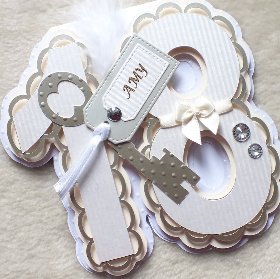 Luxury Handmade Personalised 18th Birthday Number Shaped Card