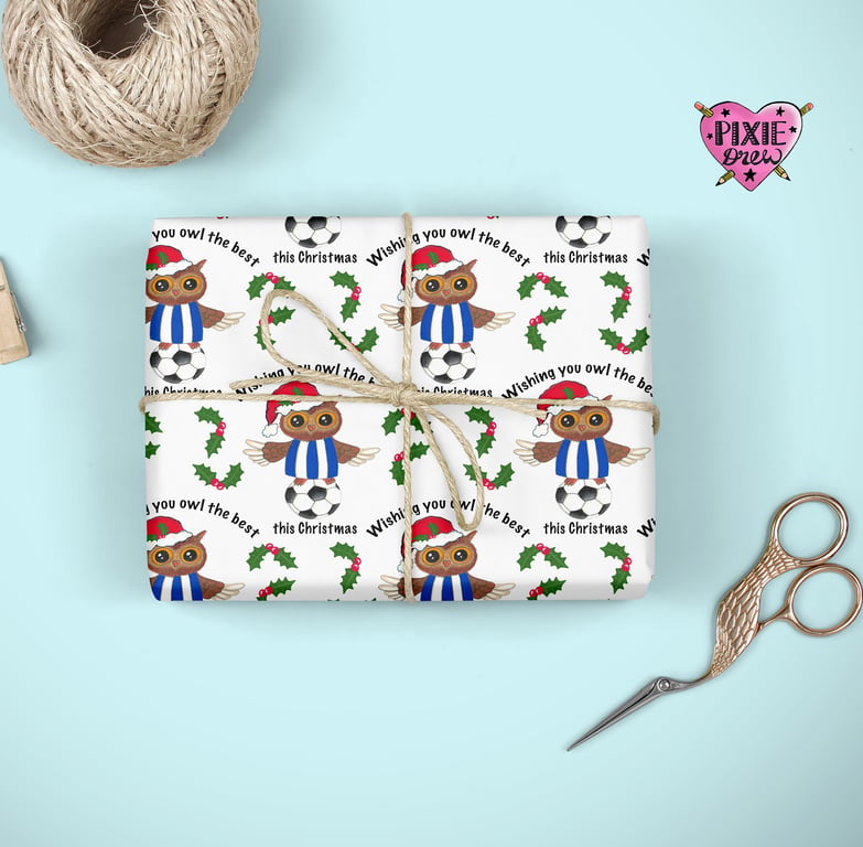 Owl Christmas gift wrap for Sheffield Wednesday fans