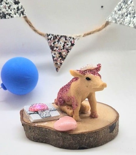 Pink Glitter Pig Birthday Gift Collectable Keepsake Cake Topper 