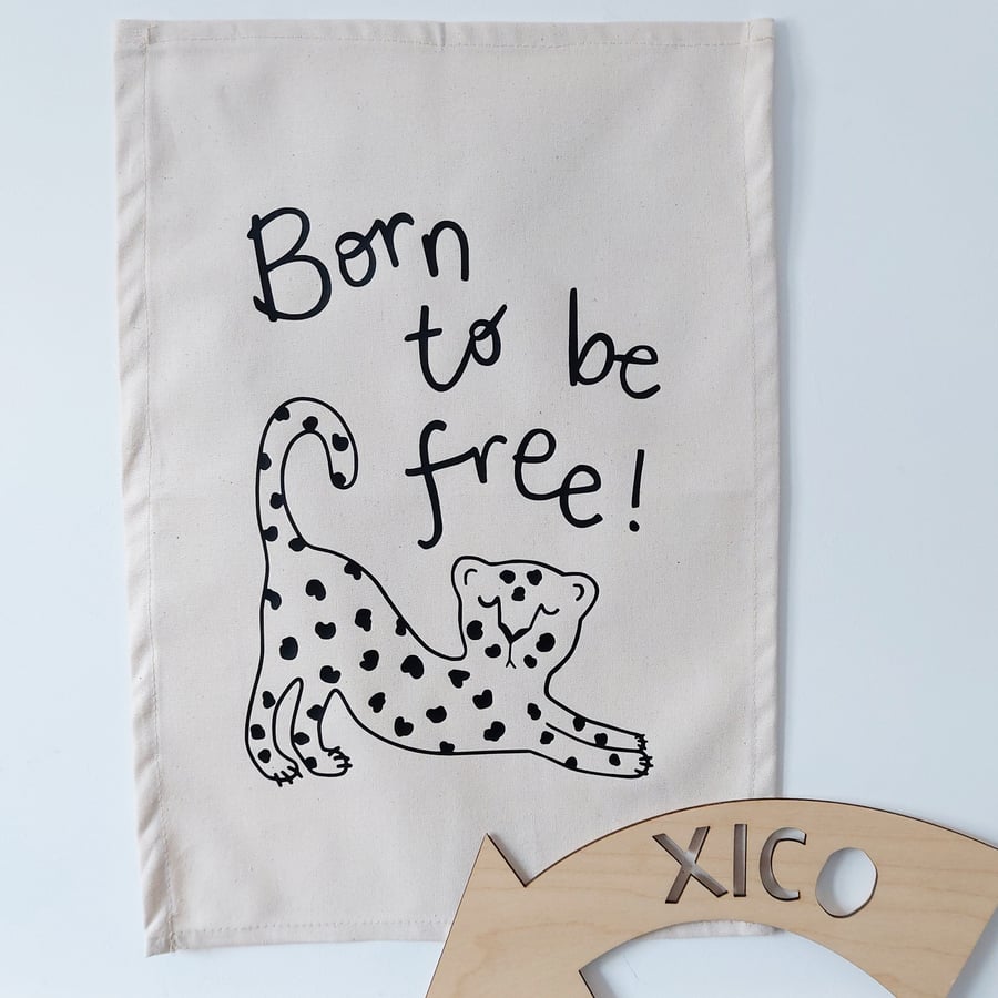 Born to be free leopard wall banner, wild and free kids bedroom wall art