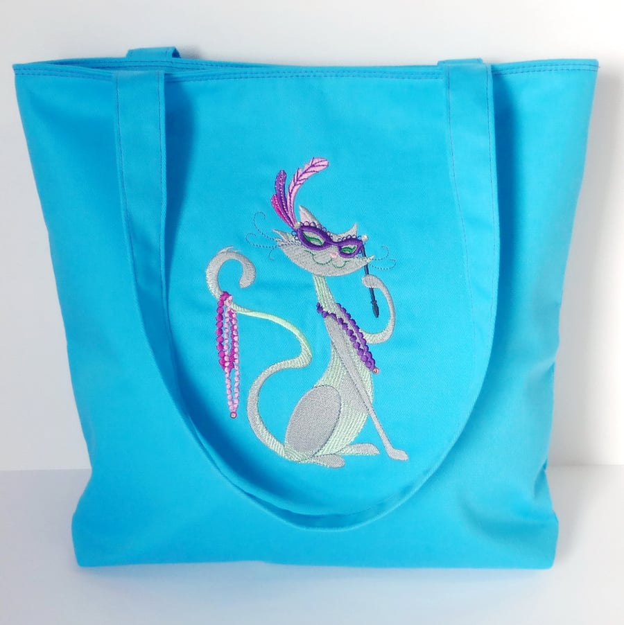REDUCED. Cat Tote Bag, Embroidered
