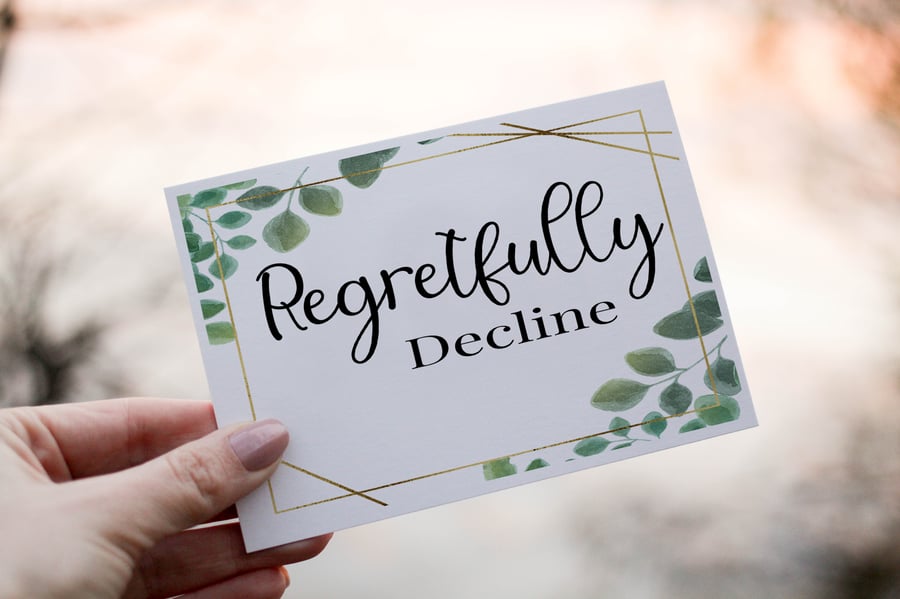 Wedding Decline Card, Personalised Card, Regretfully Decline Card, Wedding