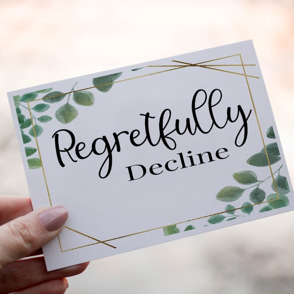 Wedding Decline Card, Personalised Card, Regretfully Decline Card, Wedding