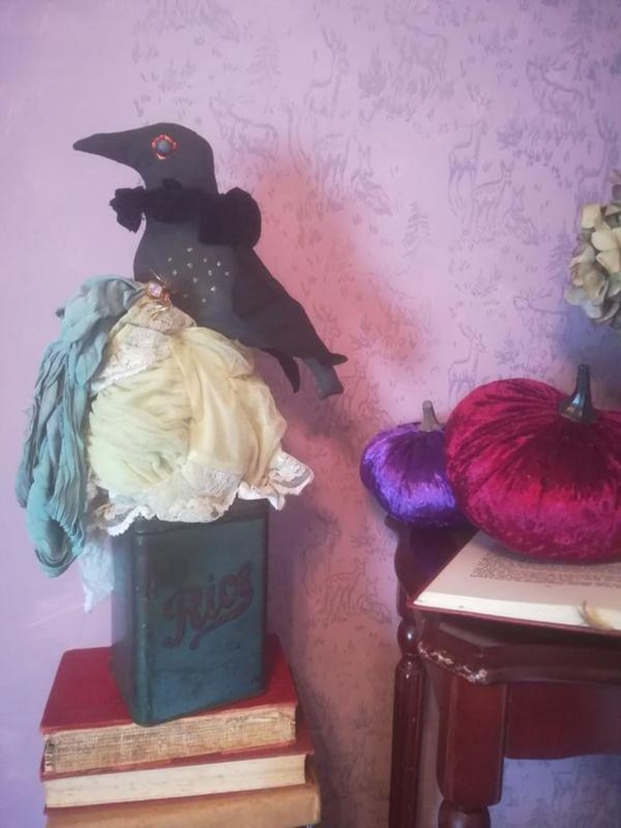 Textile art Bird sculptures, primitive art decor, folk art bird, gardeners art