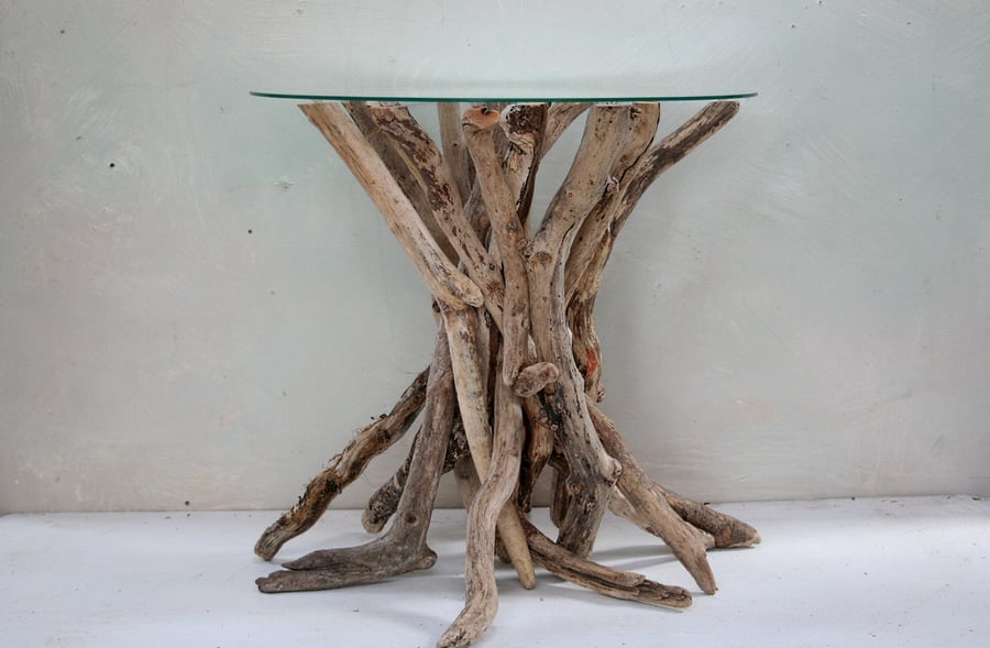 Driftwood glass topped Coffee Table, Drift Wood SideTable,Glass topped end table