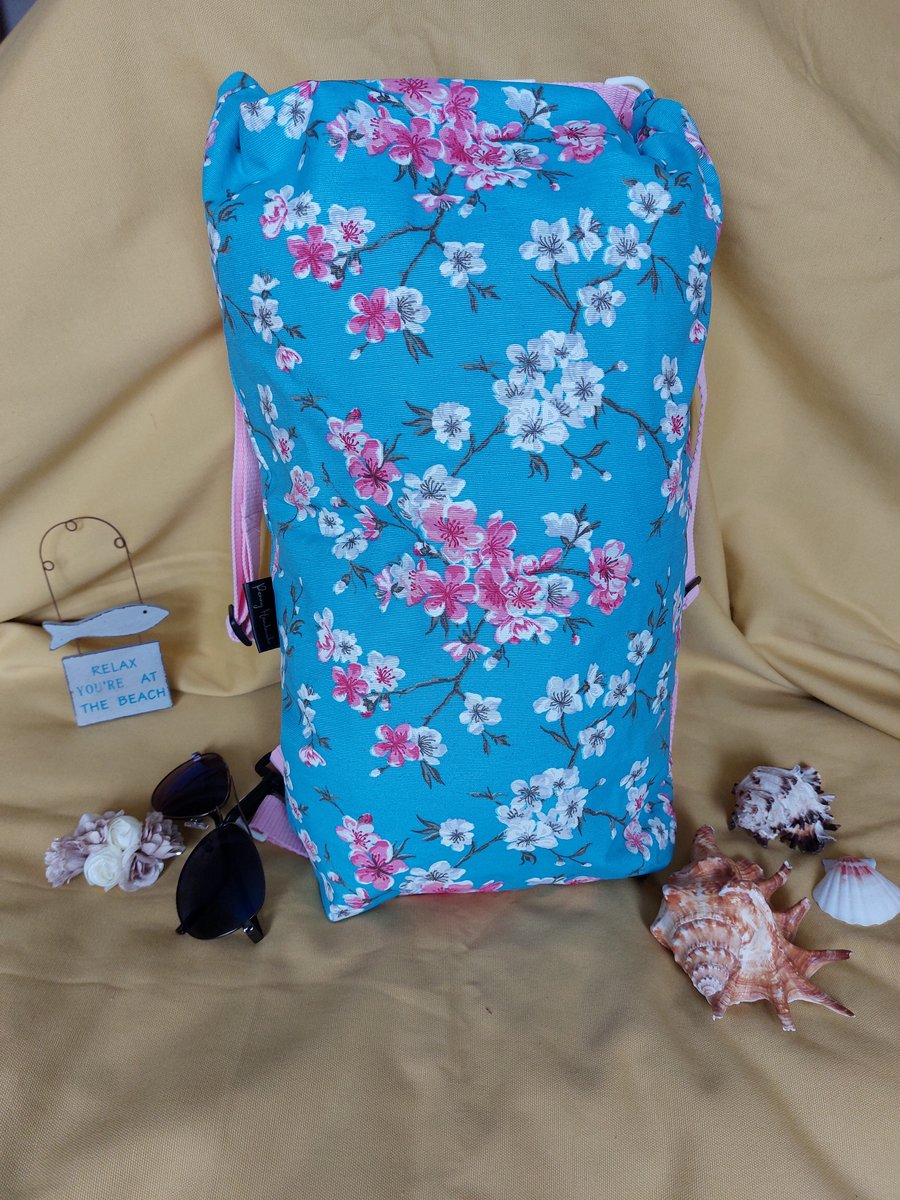 X L cherry blossom Coated cotton drybag-rucksack