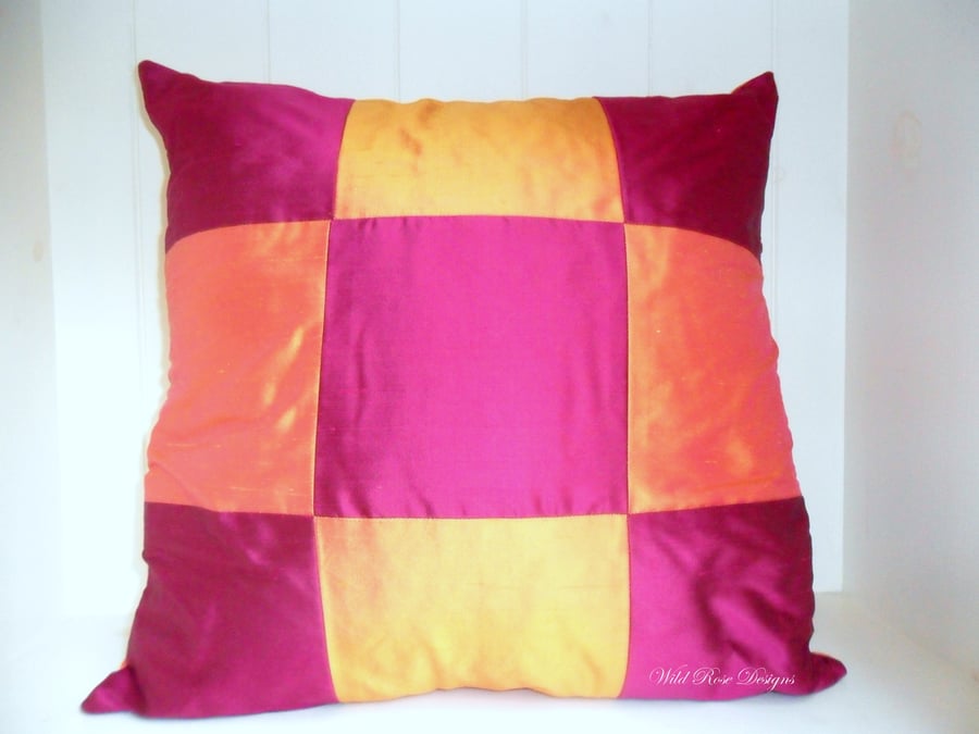  Cerise and orange Silk cushion cover